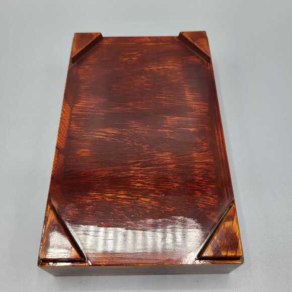 Vintage Asian Decorative Wooden Trinket Box Metal Inlays with Lid - Picture 12 of 16